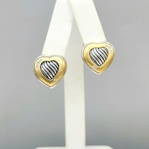 David Yurman Sculpted Heart Earrings With Diamonds And Gold - Picture 1 of 1